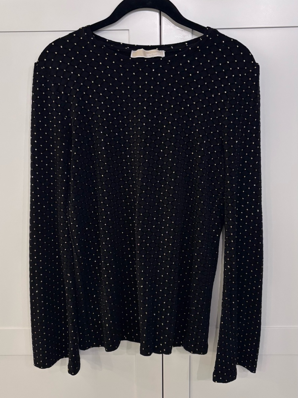Michael Kors Black bell sleeve top with gold Stud Diamond Pattern